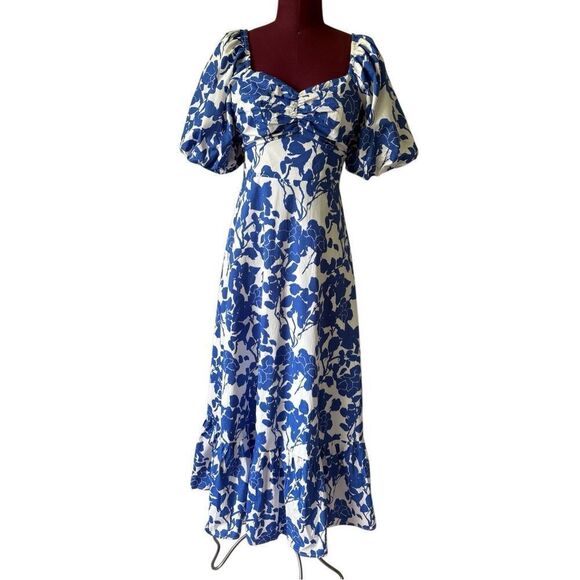 Hyacinth House Tuckernuck Blue Floral Seaport Midi Dress size S Blue White - Picture 3 of 11